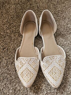 Cream Woven Pointed D'Orsay Flats